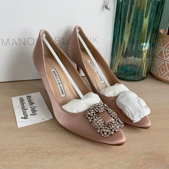 Manolo Blahnik Shoes - NEW Manolo Blahnik Hangisi Flesh Nude Satin 90 37
